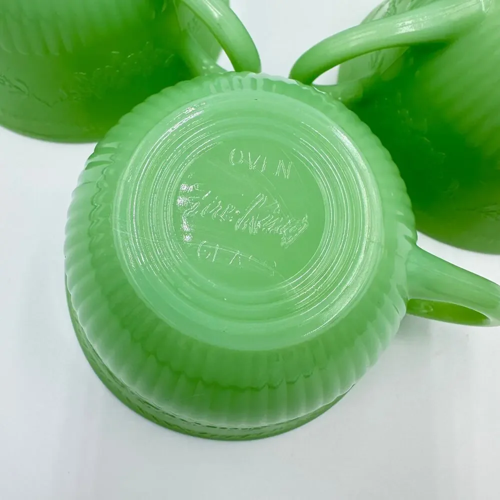 Anchor Hocking Fire King ALICE Jadeite Coffee Tea Cup & Saucer 9pc Lot